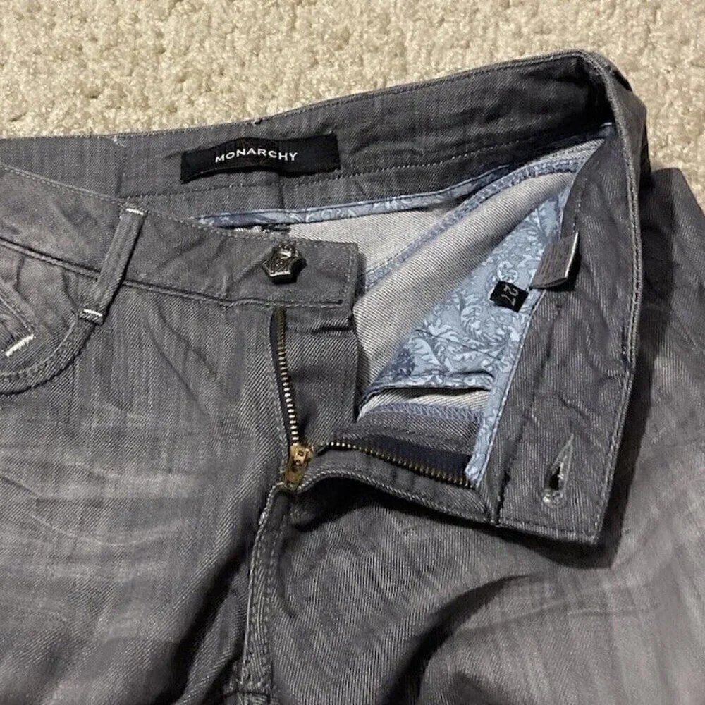 Monarchy Jeans Mens Size 27 Regular Gray And White Distressed Flip Pocket